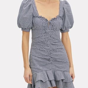 Jonathan Simkhai Oxford Gingham Linen Blend Mini Dress Size 2 Navy White